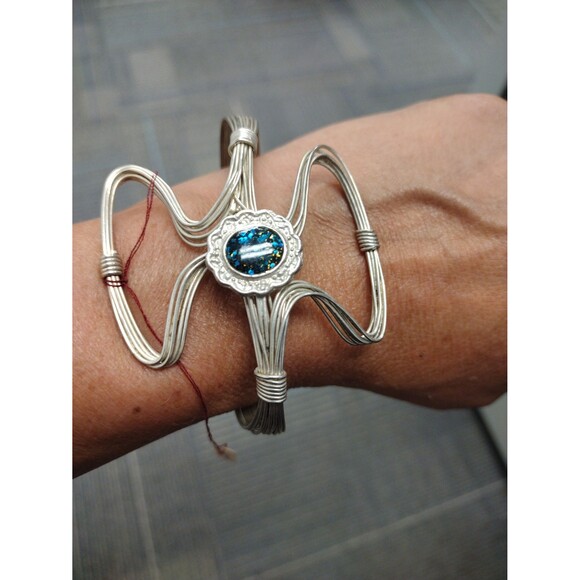 Y2K Silver tone Funky Bangle Bracelet and Choker Necklace - Picture 2 of 9